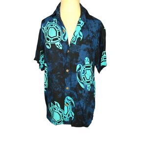 Motu Tapu Tahiti Blue Hawaiian Print Shirt Viscose Size Small